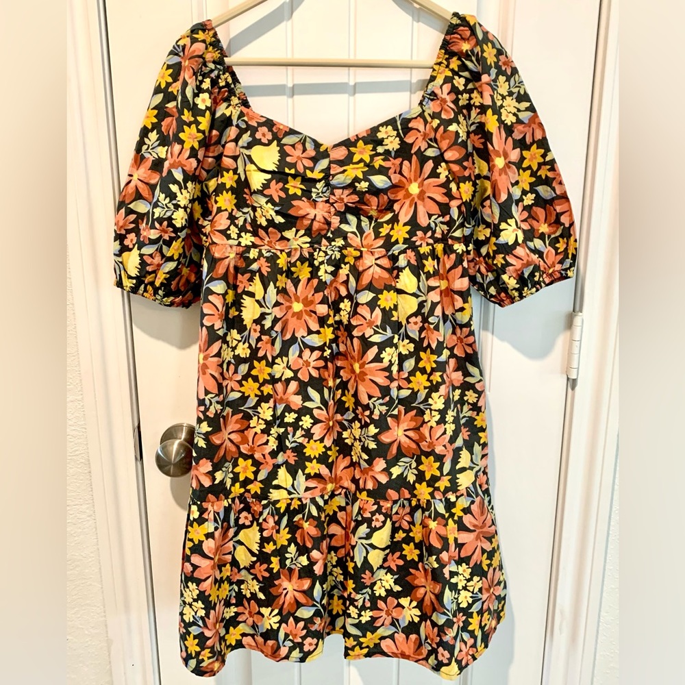 Billabong Be Mine Babydoll Ruched Smocked Front Floral Dress Womens Sz L